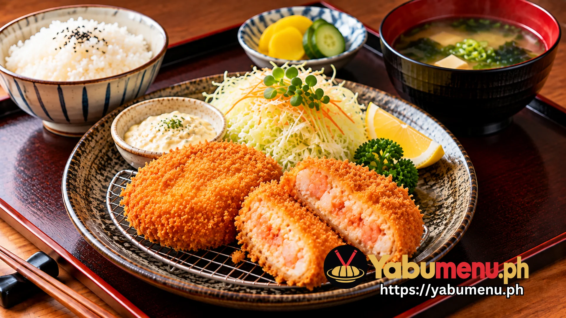Ebi Patty Set with Rice and Miso Soup