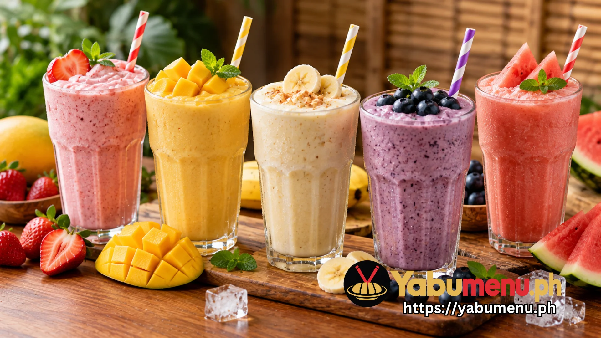 Fresh Fruit Shakes with Mango, Strawberry and Blueberry