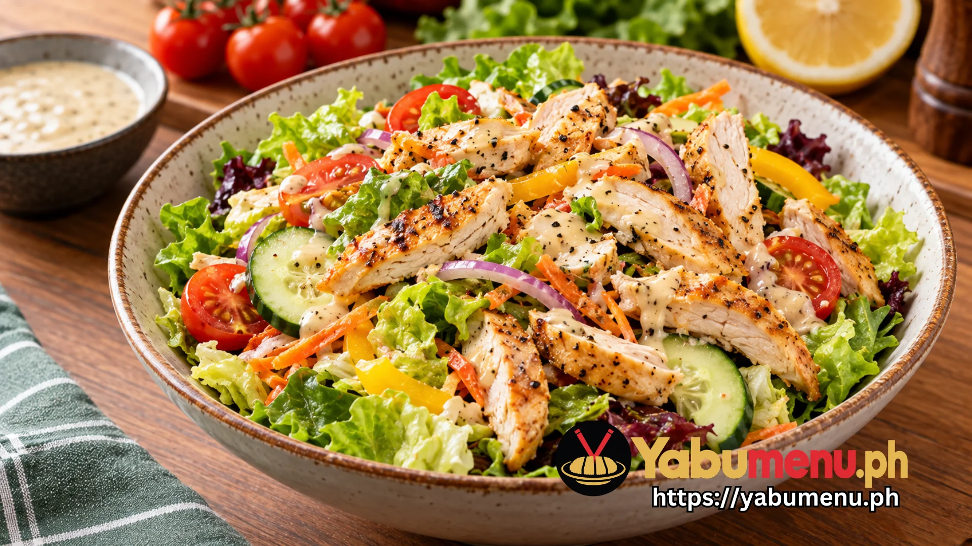Japanese Chicken Salad with Fresh Vegetables and Dressing