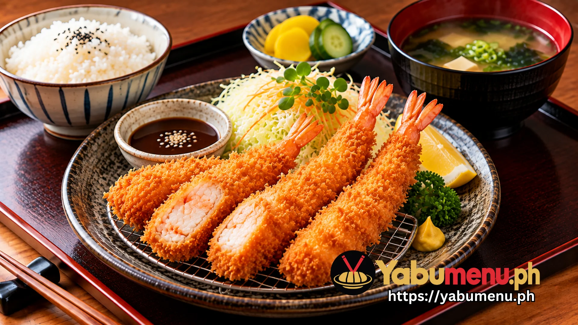 Prawn Katsu Set with Rice and Miso Soup