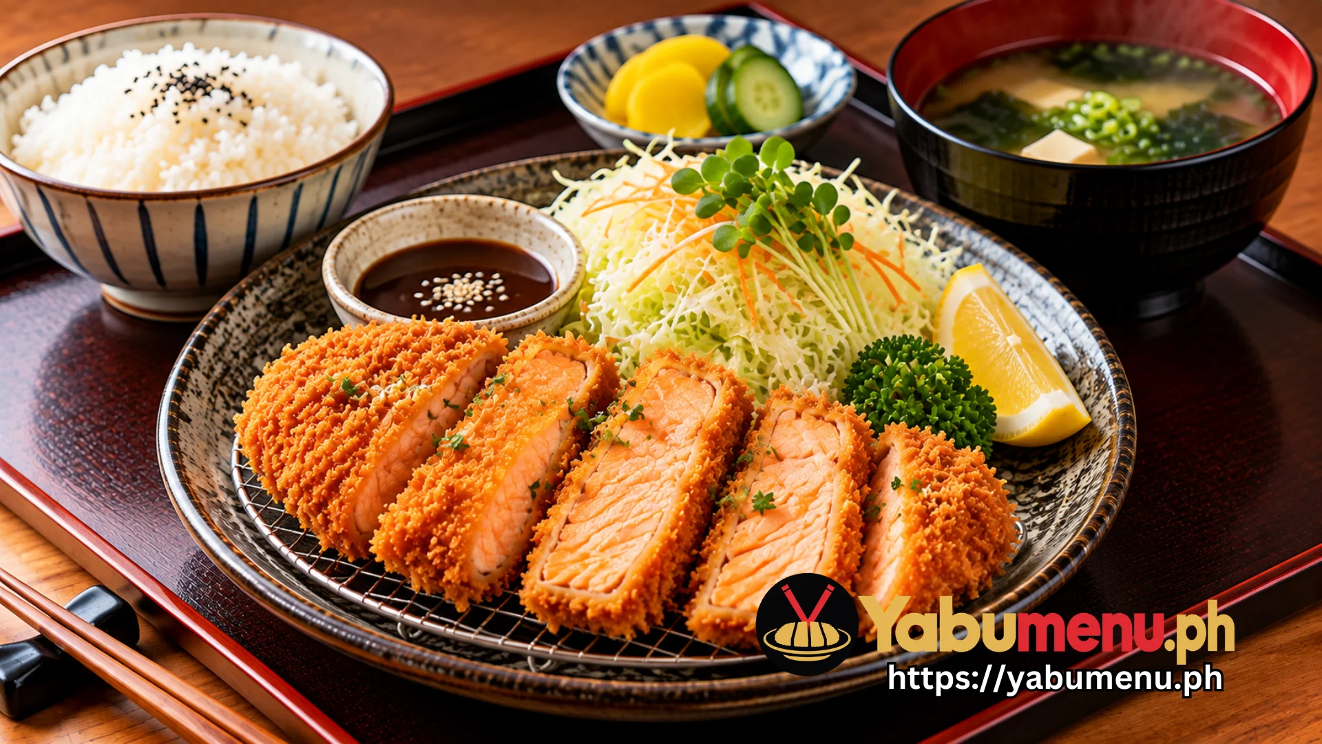 Salmon Katsu Set with Rice and Miso Soup