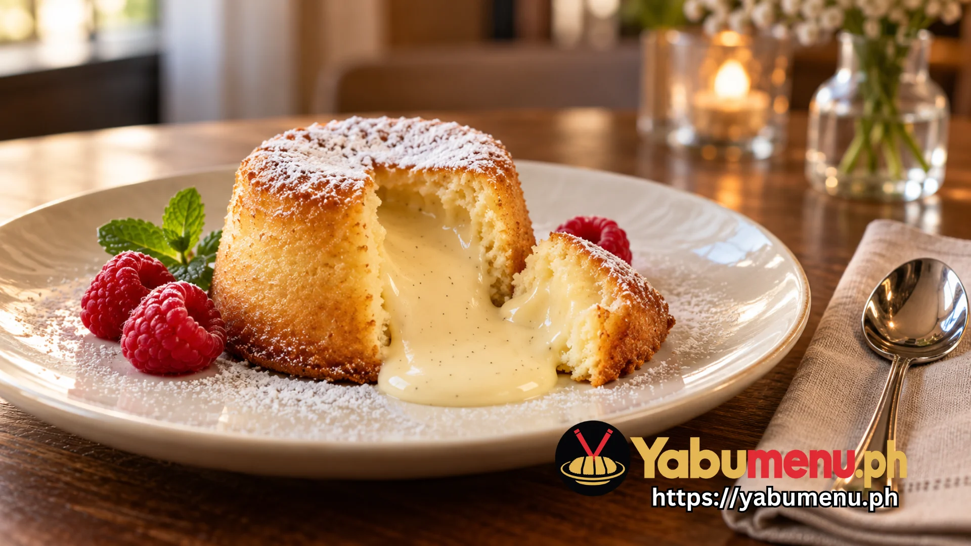Warm Vanilla Lava Cake with Creamy Custard Filling